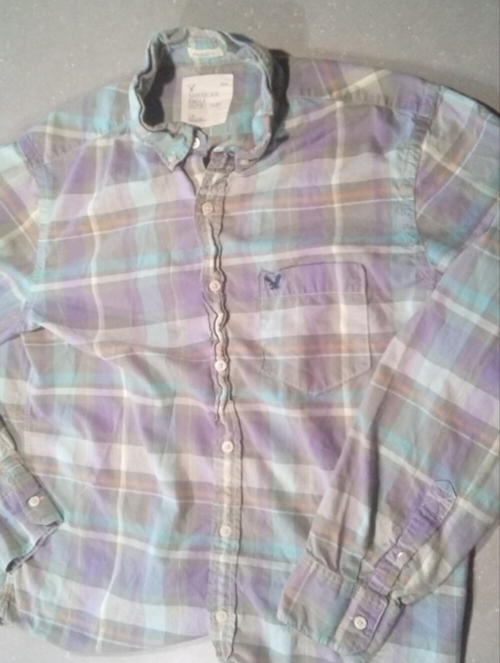 Large American Eagle Outfitters Pastel Plaid Button-Down Shirt Lavender & Teal